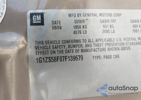 2007 Chevrolet Malibu Ls from USA, damaged, VIN 1G1ZS58F07F139679